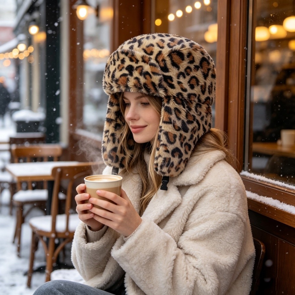 Warm Leopard Print Trapper Hat - Trapper Hat Ear Flap recension och pris