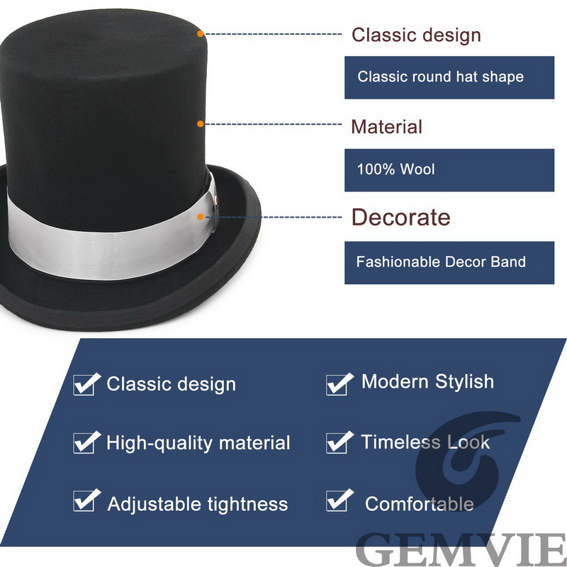 GEMVIE 17cm 100% Wool Felt Top - Fedora Hat Wool recension och pris