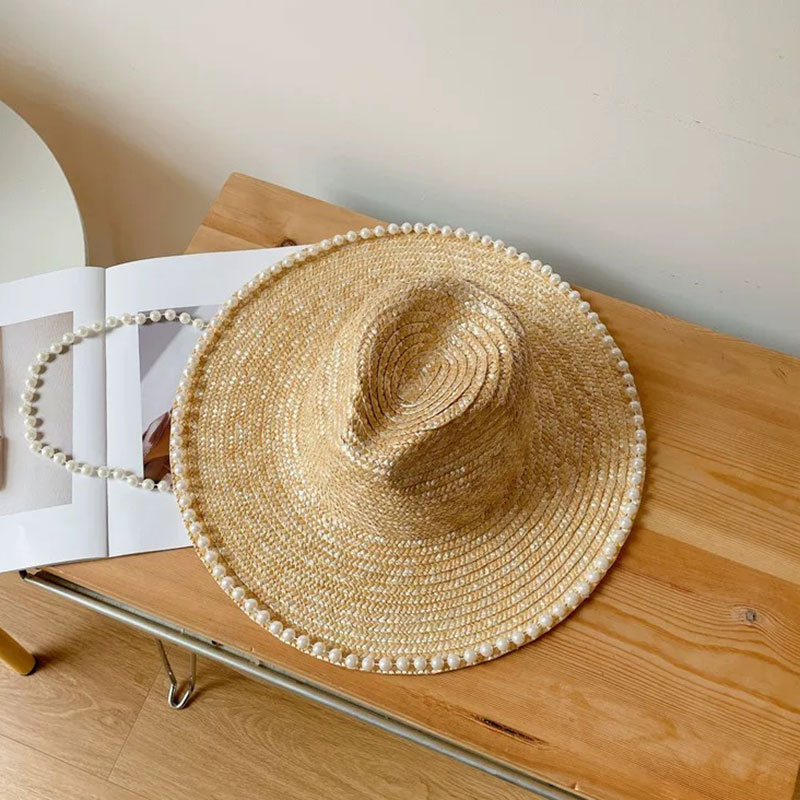 New Summer Fashion Pearl Chain - Cowboy Hat Straw recension och pris