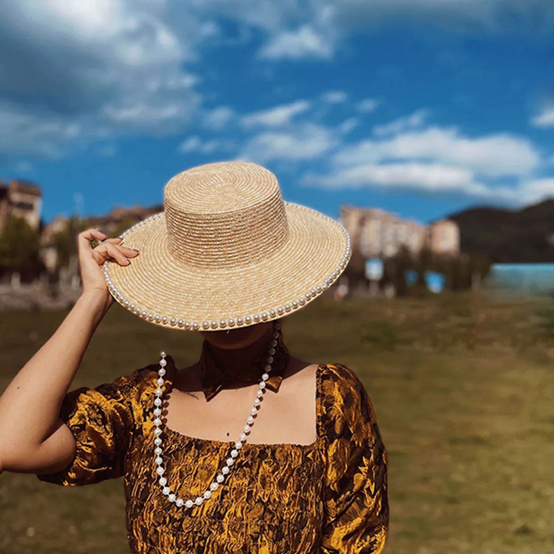 New Summer Fashion Pearl Chain - Cowboy Hat Straw recension och pris